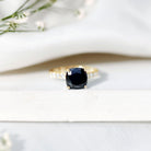 Cushion Cut Created Black Diamond and Diamond Solitaire Ring AAAA ( Synthetic ) - Rosec Jewels