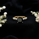 Cushion Cut Created Black Diamond and Diamond Solitaire Ring AAAA ( Synthetic ) - Rosec Jewels