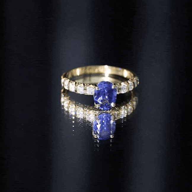 Certified 1.5 Carat Oval Lab Grown Blue Sapphire Engagement Ring with Diamond AAAA - Rosec Jewels
