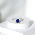 Certified 1.5 Carat Oval Lab Grown Blue Sapphire Engagement Ring with Diamond AAAA - Rosec Jewels