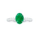Natural 6X8mm Emerald Oval Engagement Ring with Diamond Side Stones AAA - Rosec Jewels