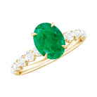 Natural 6X8mm Emerald Oval Engagement Ring with Diamond Side Stones AAA - Rosec Jewels