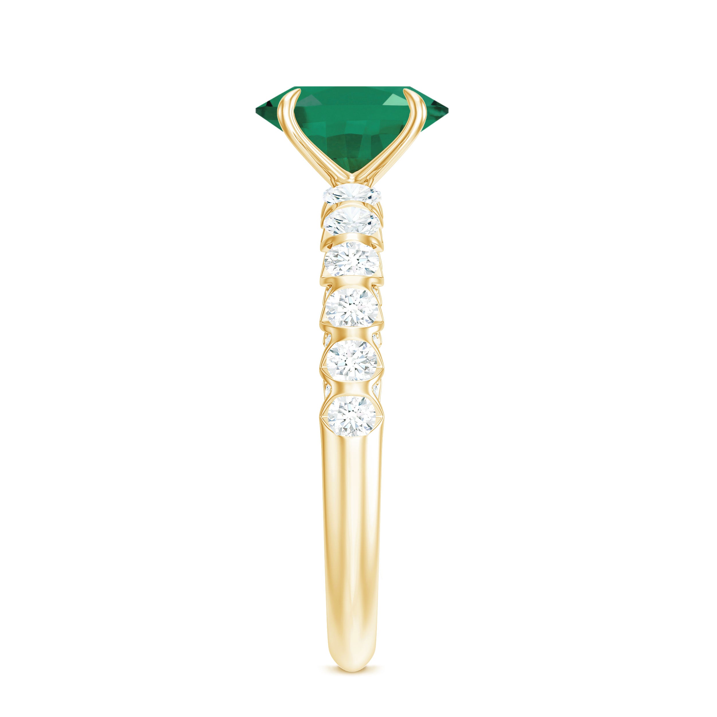 Natural 6X8mm Emerald Oval Engagement Ring with Diamond Side Stones AAA - Rosec Jewels