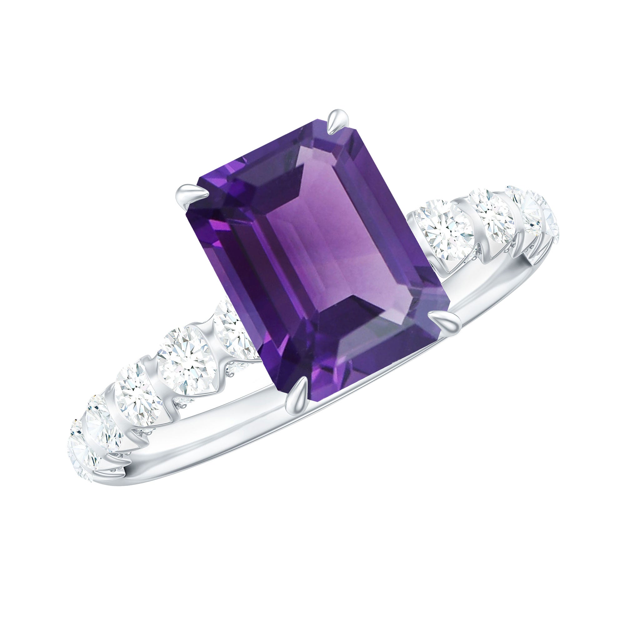 Solitaire Amethyst Engagement Ring with Diamond