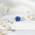Certified 2.75 Carat Lab Grown Blue Sapphire Cushion Cut Engagement Ring with Moissanite AAAA - Rosec Jewels