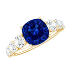 Certified 2.75 Carat Lab Grown Blue Sapphire Cushion Cut Engagement Ring with Moissanite AAAA - Rosec Jewels
