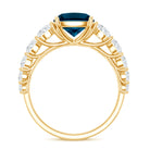 2.8 Carat Cushion Cut London Blue Topaz Solitaire Engagement Ring with Moissanite Side Stones AAA - Rosec Jewels