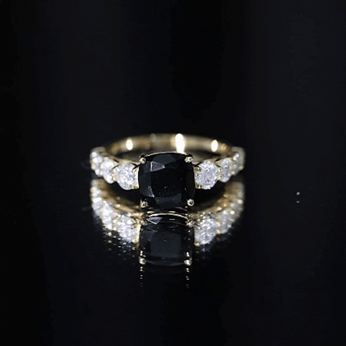 Certified 2.8 Carat Lab Grown Black Diamond Cushion Cut Engagement Ring with Moissanite AAAA ( Synthetic ) - Rosec Jewels