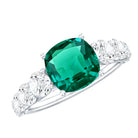 Lab Grown Emerald 2 Carat Cushion Engagement Ring with Moissanite Side Stones AAAA - Rosec Jewels