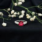 2 Carat Cushion Cut Lab Created Ruby Engagement Ring with Side Stones AAAA - Rosec Jewels