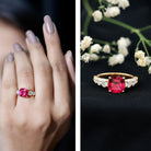 2 Carat Cushion Cut Lab Created Ruby Engagement Ring with Side Stones AAAA - Rosec Jewels