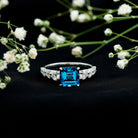 8mm Asscher Cut London Blue Topaz Solitaire Engagement Ring with Moissanite AAA - Rosec Jewels