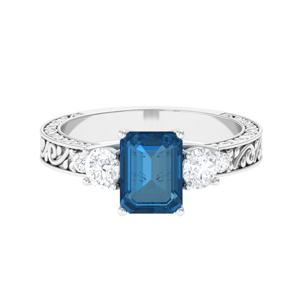 2.25 CT Three Stone Ring with London Blue Topaz and Moissanite
