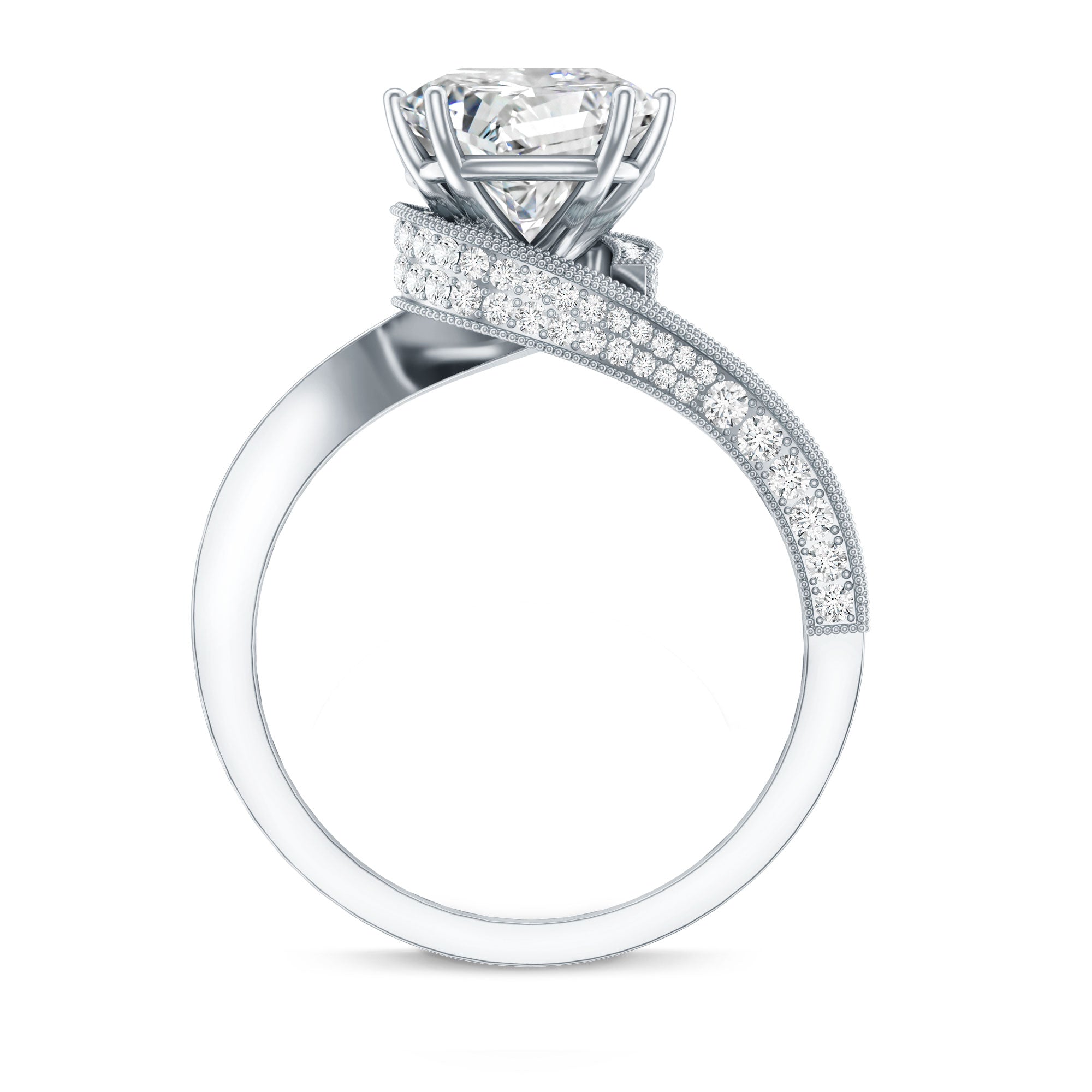 3.5 CT Moissanite Bypass Engagement Ring with Milgrain Detailing D-VS1 - Rosec Jewels