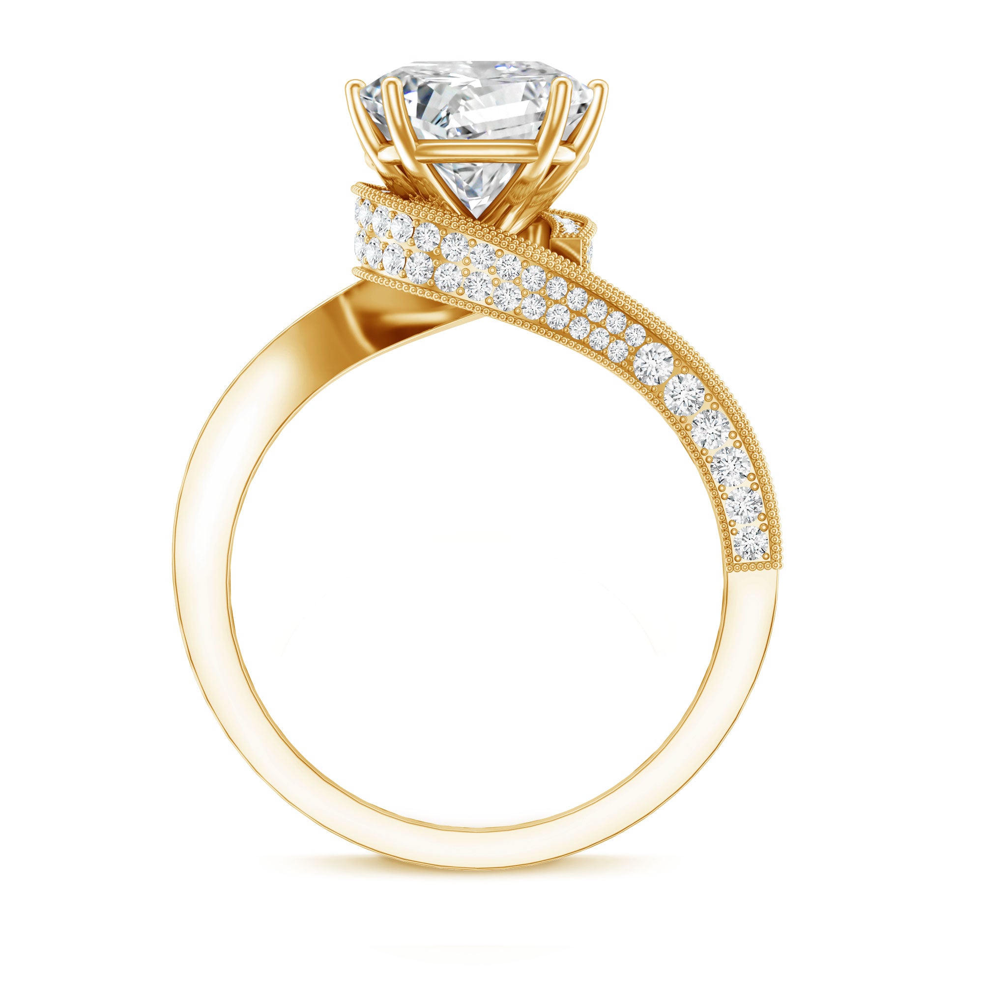 3.5 CT Moissanite Bypass Engagement Ring with Milgrain Detailing D-VS1 - Rosec Jewels