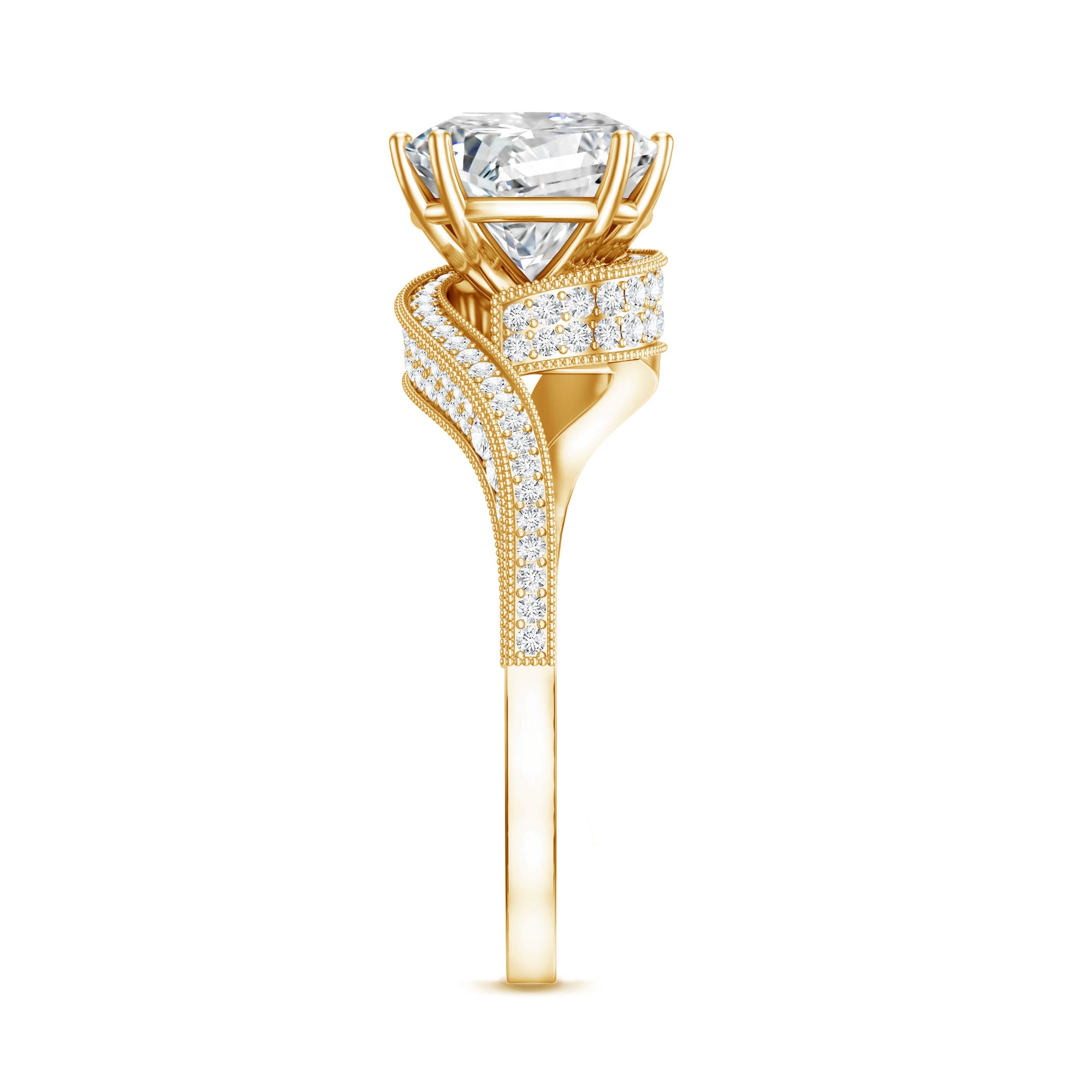 3.5 CT Moissanite Bypass Engagement Ring with Milgrain Detailing D-VS1 - Rosec Jewels