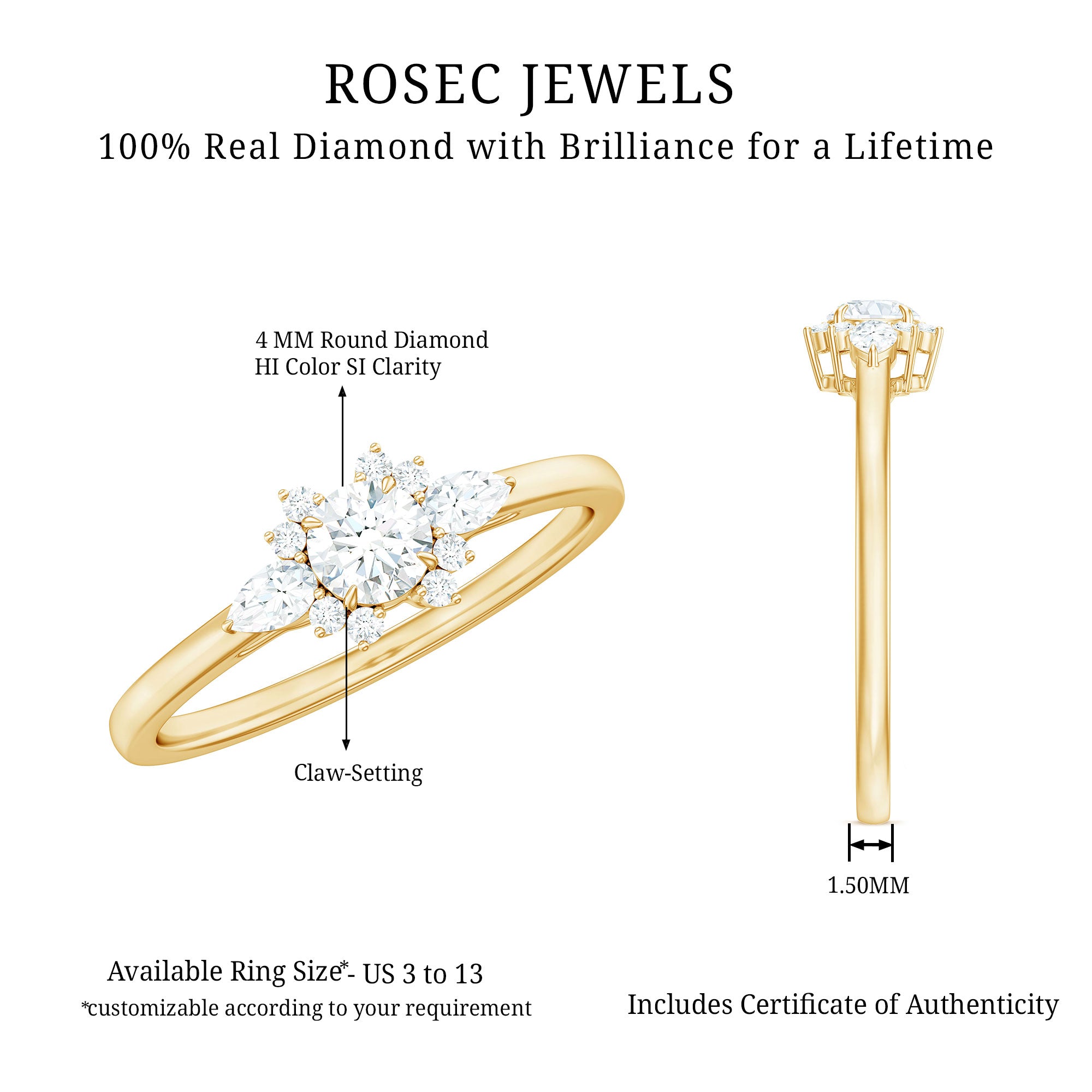 Natural Diamond Promise Ring with Certificate Natural - ( HI-SI ) - Rosec Jewels