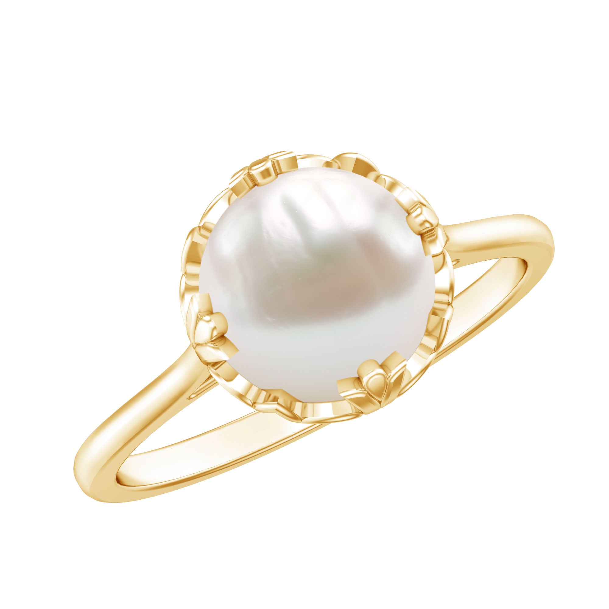 Rosec Jewels-Cultured 7.4 Carat Freshwater Pearl Solitaire Engagement Ring