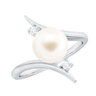 Rosec Jewels-Cultured 7.4 Carat Freshwater Pearl Engagement Ring with Diamond Bypass Shank