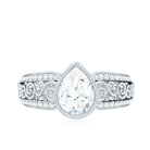 Bezel Set Moissanite Pear Engagement Ring with Filigree Details D-VS1 - Rosec Jewels