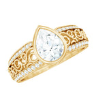 Bezel Set Moissanite Pear Engagement Ring with Filigree Details D-VS1 - Rosec Jewels