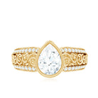 Bezel Set Moissanite Pear Engagement Ring with Filigree Details D-VS1 - Rosec Jewels