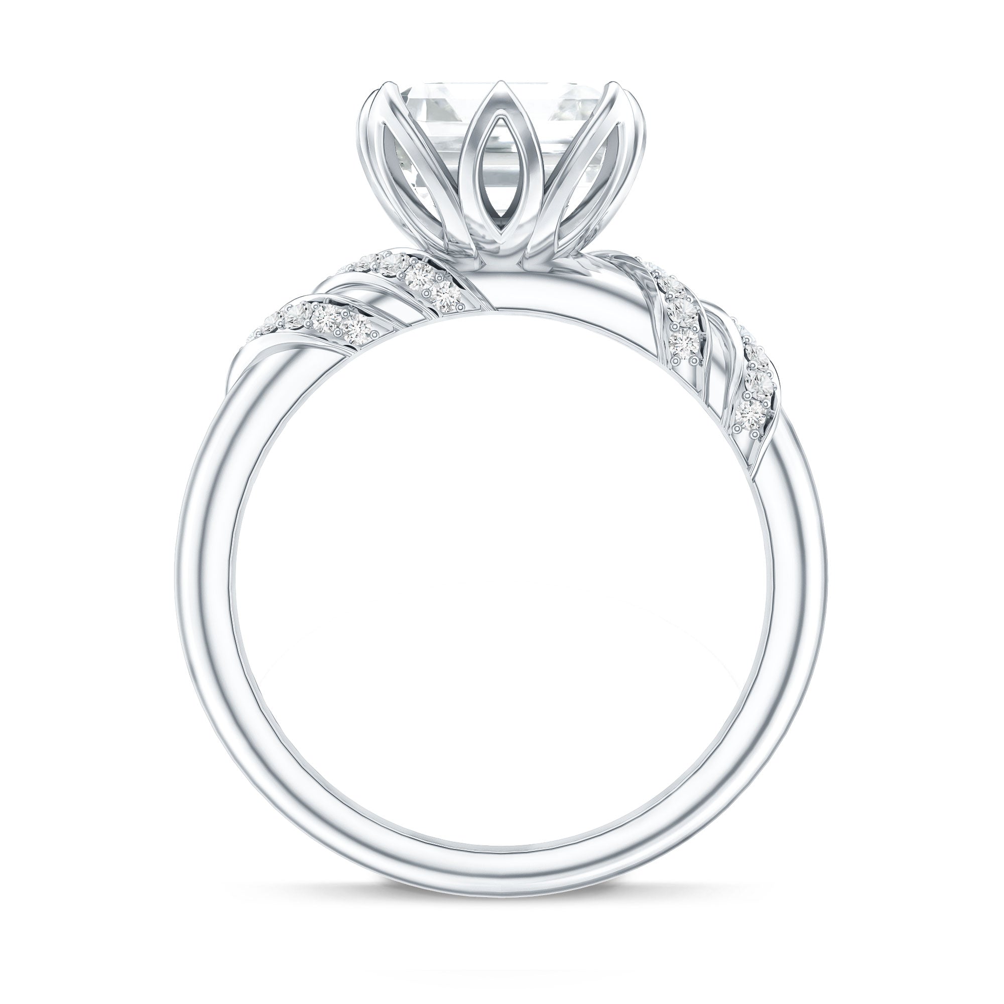 8 MM Asscher Cut Moissanite Solitaire Engagement Ring in Petal Prong Setting D-VS1 - Rosec Jewels
