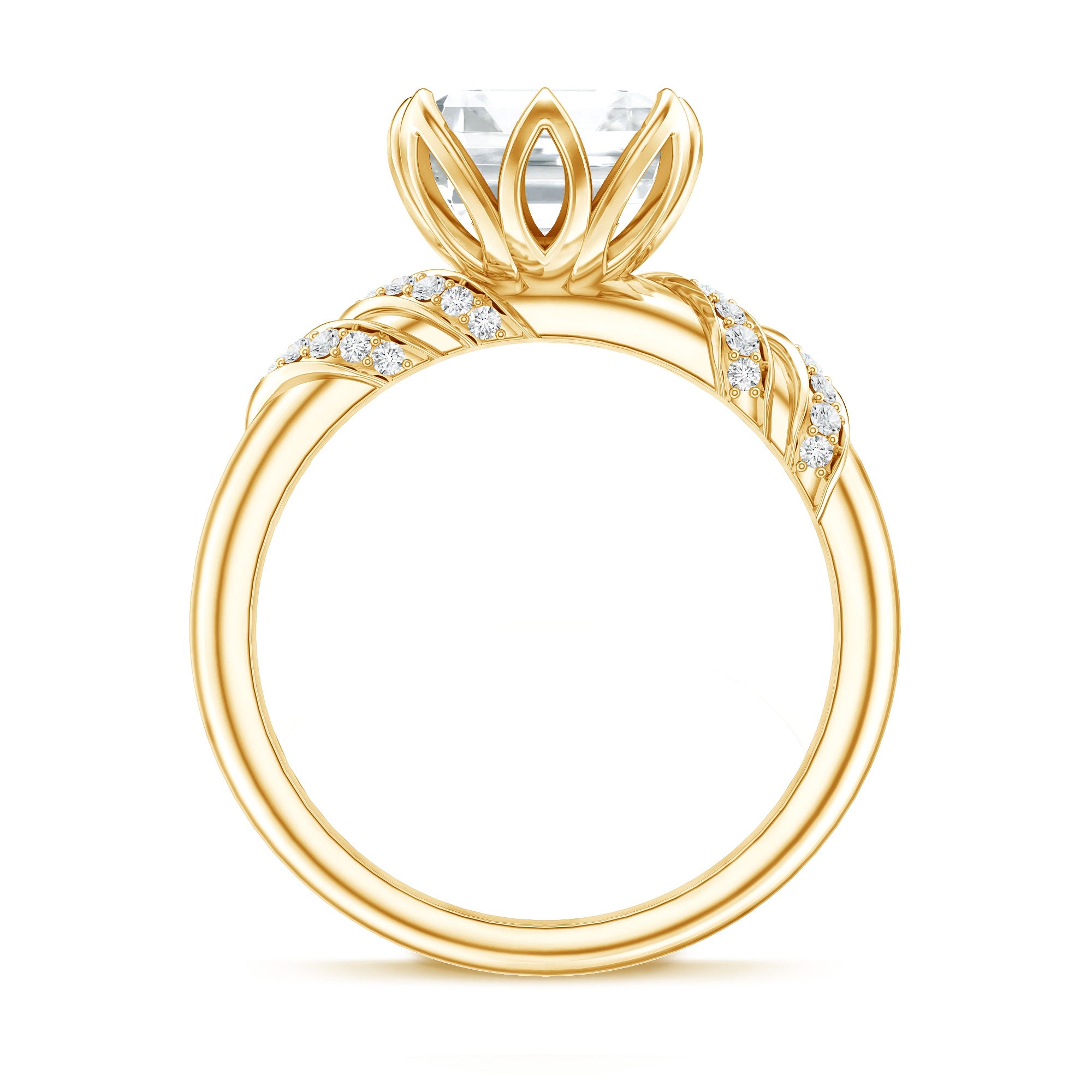 8 MM Asscher Cut Moissanite Solitaire Engagement Ring in Petal Prong Setting D-VS1 - Rosec Jewels