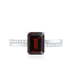 Natural 6X8mm Garnet Emerald Cut Engagement Ring with Diamond AAA - Rosec Jewels