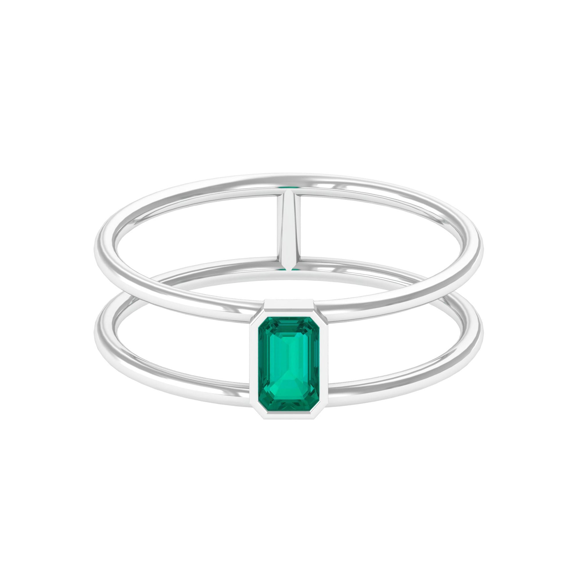 1/4 CT Octagon Cut Emerald Solitaire Double Band Ring Emerald - ( AAA ) - Quality - Rosec Jewels