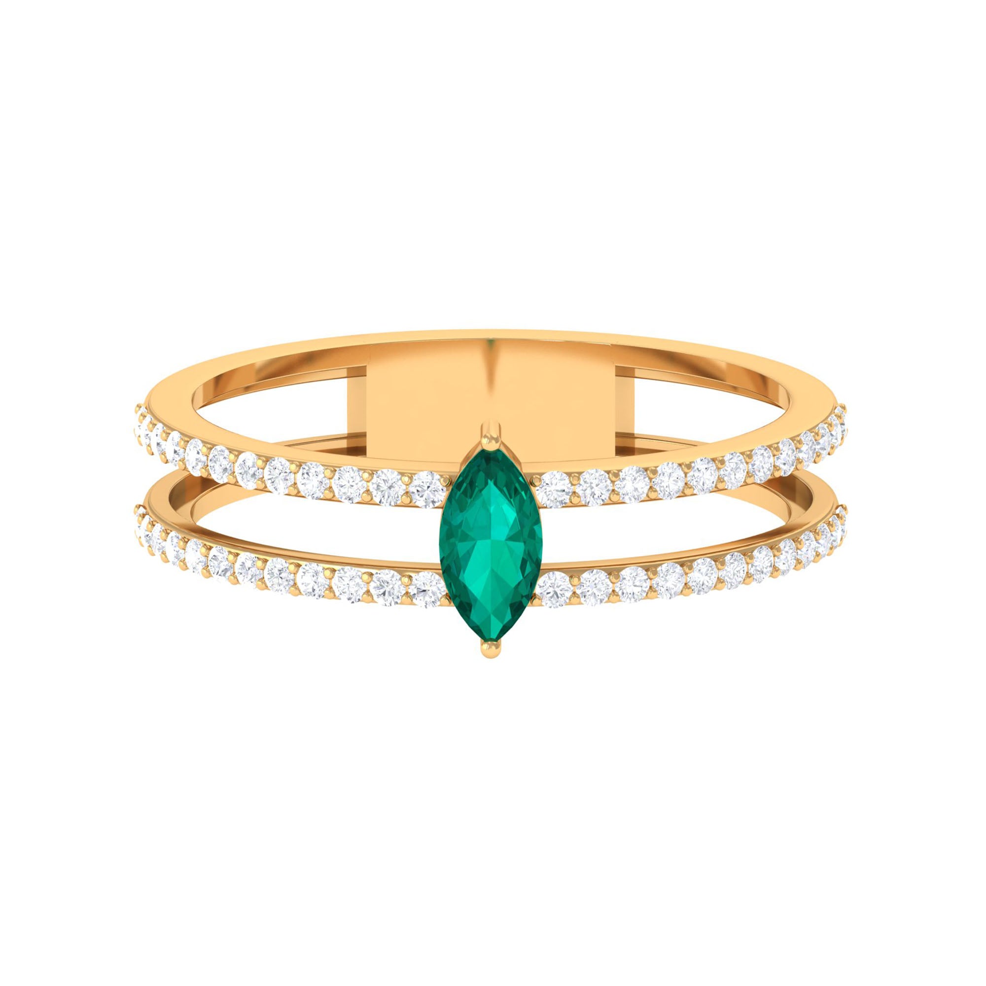 3/4 CT Minimal Marquise Cut Emerald and Diamond Double Band Ring Emerald - ( AAA ) - Quality - Rosec Jewels