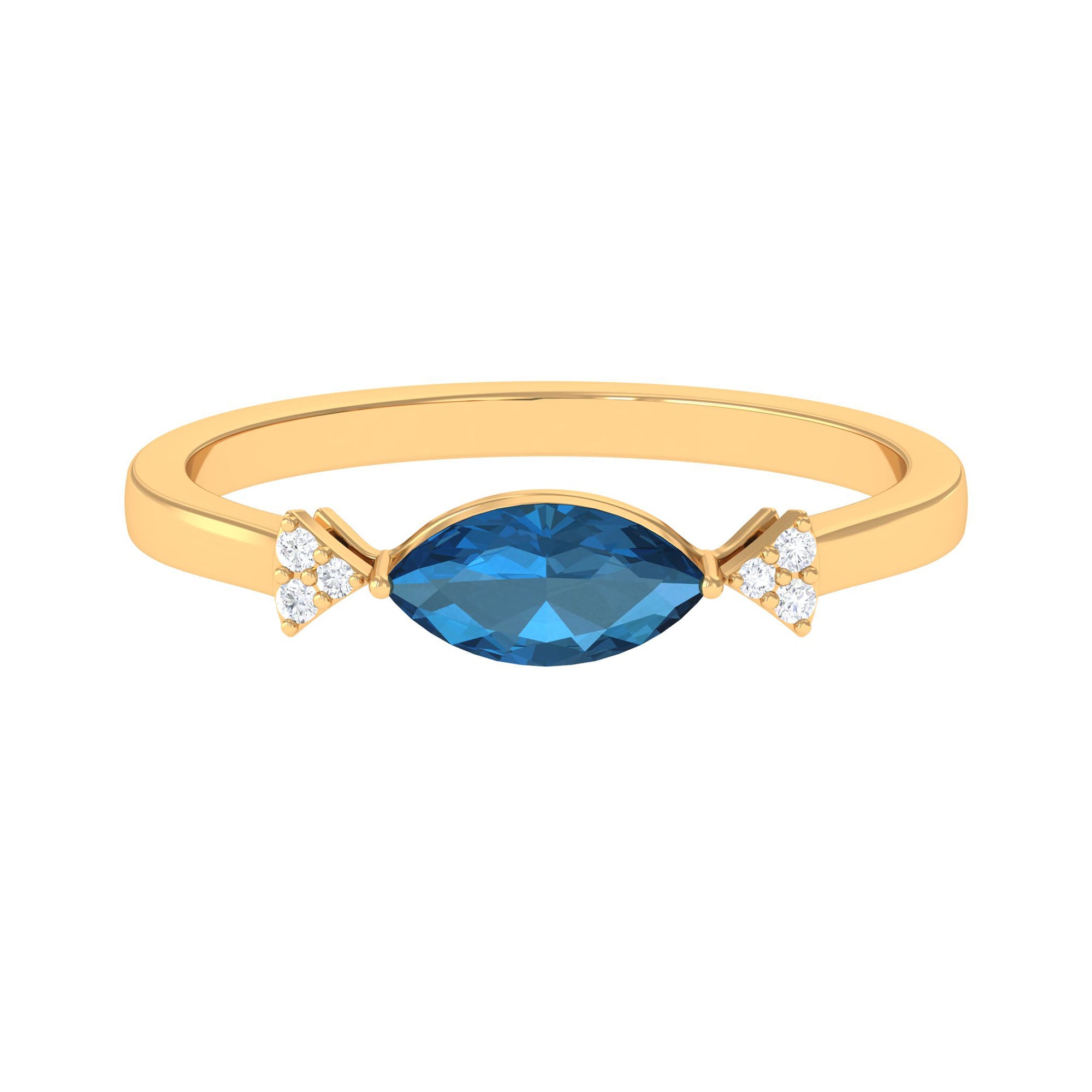 4x8mm Marquise cut London Blue Topaz East West Promise Ring with Diamond AAA - Rosec Jewels