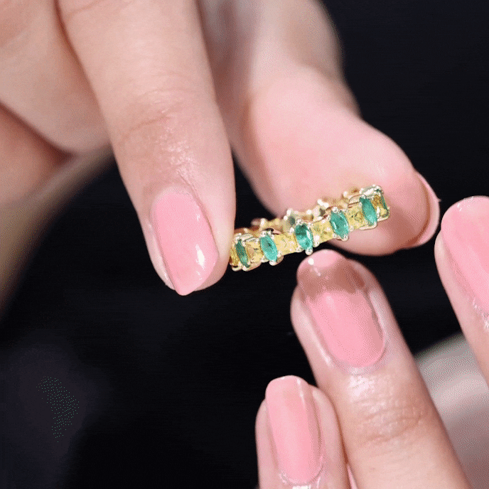 Designer Yellow Sapphire and Emerald Eternity Wedding Band AAA - Rosec Jewels