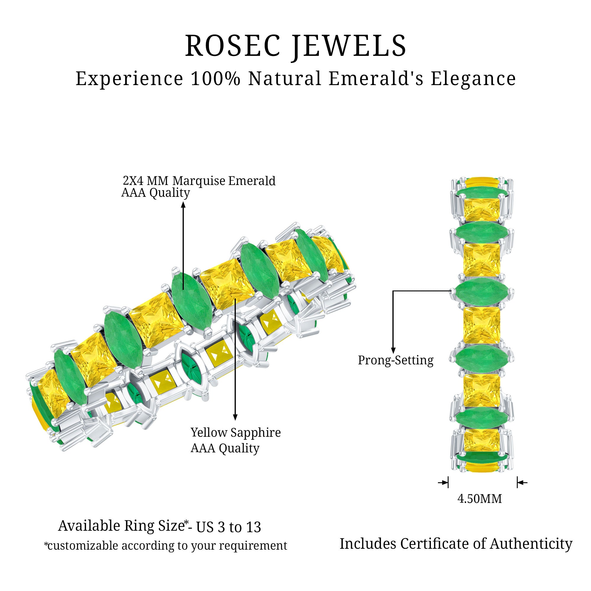Designer Yellow Sapphire and Emerald Eternity Wedding Band AAA - Rosec Jewels