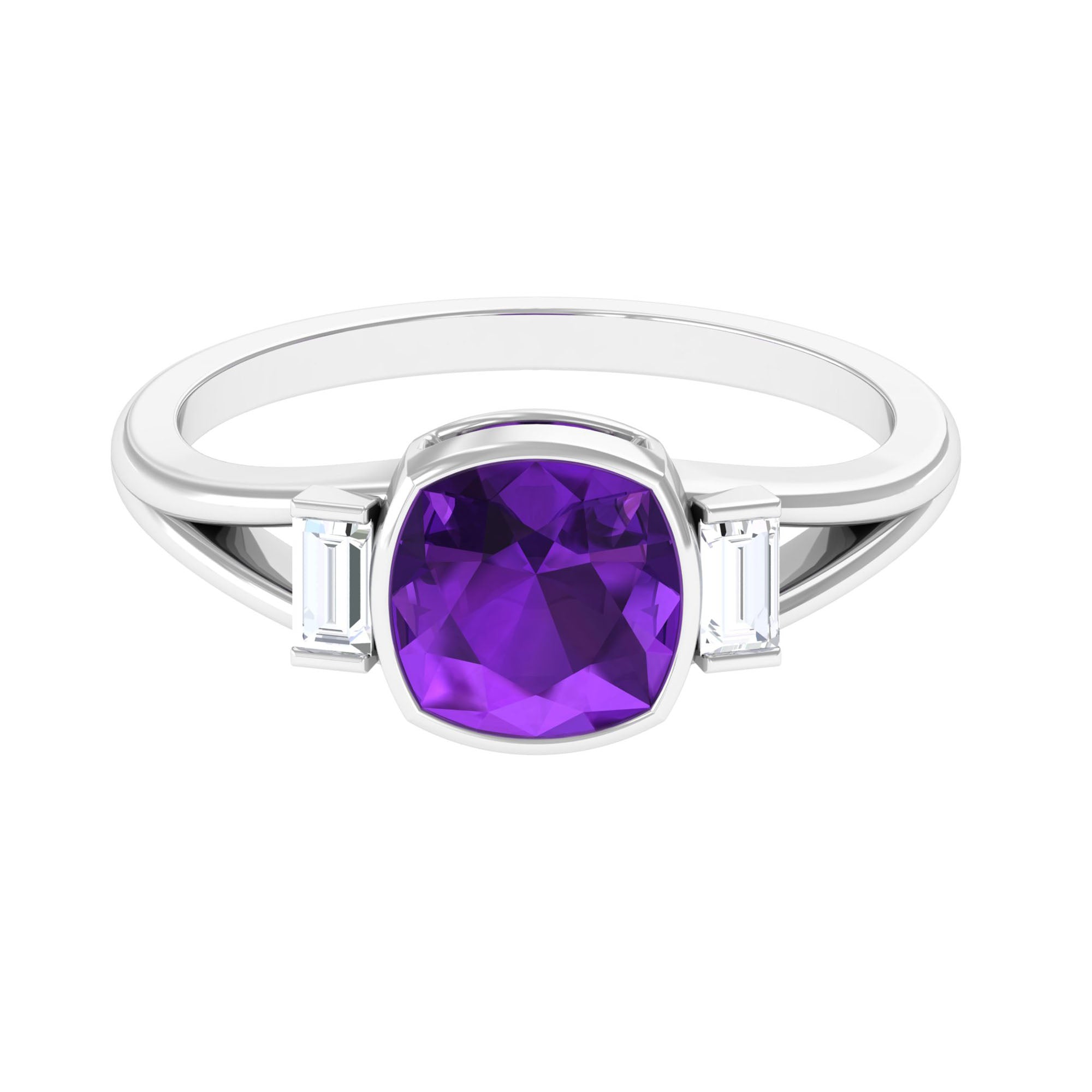 Genuine 2 Carat Amethyst Cushion Cut Engagement Ring with Diamond AAA - Rosec Jewels