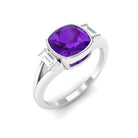 Genuine 2 Carat Amethyst Cushion Cut Engagement Ring with Diamond AAA - Rosec Jewels
