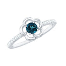 5mm Round London Blue Topaz Flower Promise Ring with Diamond AAA - Rosec Jewels