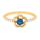 1/2 CT Floral London Blue Topaz and Diamond Promise Ring London Blue Topaz - ( AAA ) - Quality - Rosec Jewels
