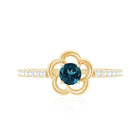 5mm Round London Blue Topaz Flower Promise Ring with Diamond AAA - Rosec Jewels