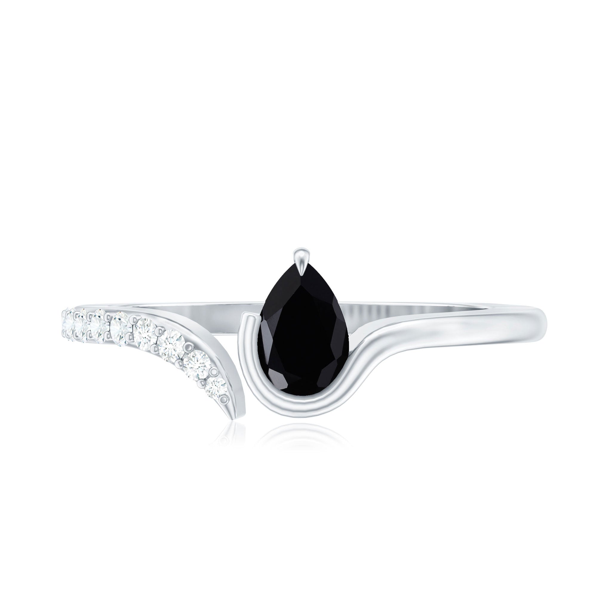 Pear Shaped Black Onyx Promise Ring with Diamonds AAA - Rosec Jewels