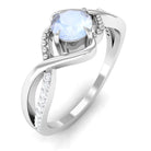 1/2 CT Claw Set Moonstone Solitaire Crossover Ring with Diamond AAA - Rosec Jewels