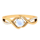 1/2 CT Claw Set Moonstone Solitaire Crossover Ring with Diamond AAA - Rosec Jewels