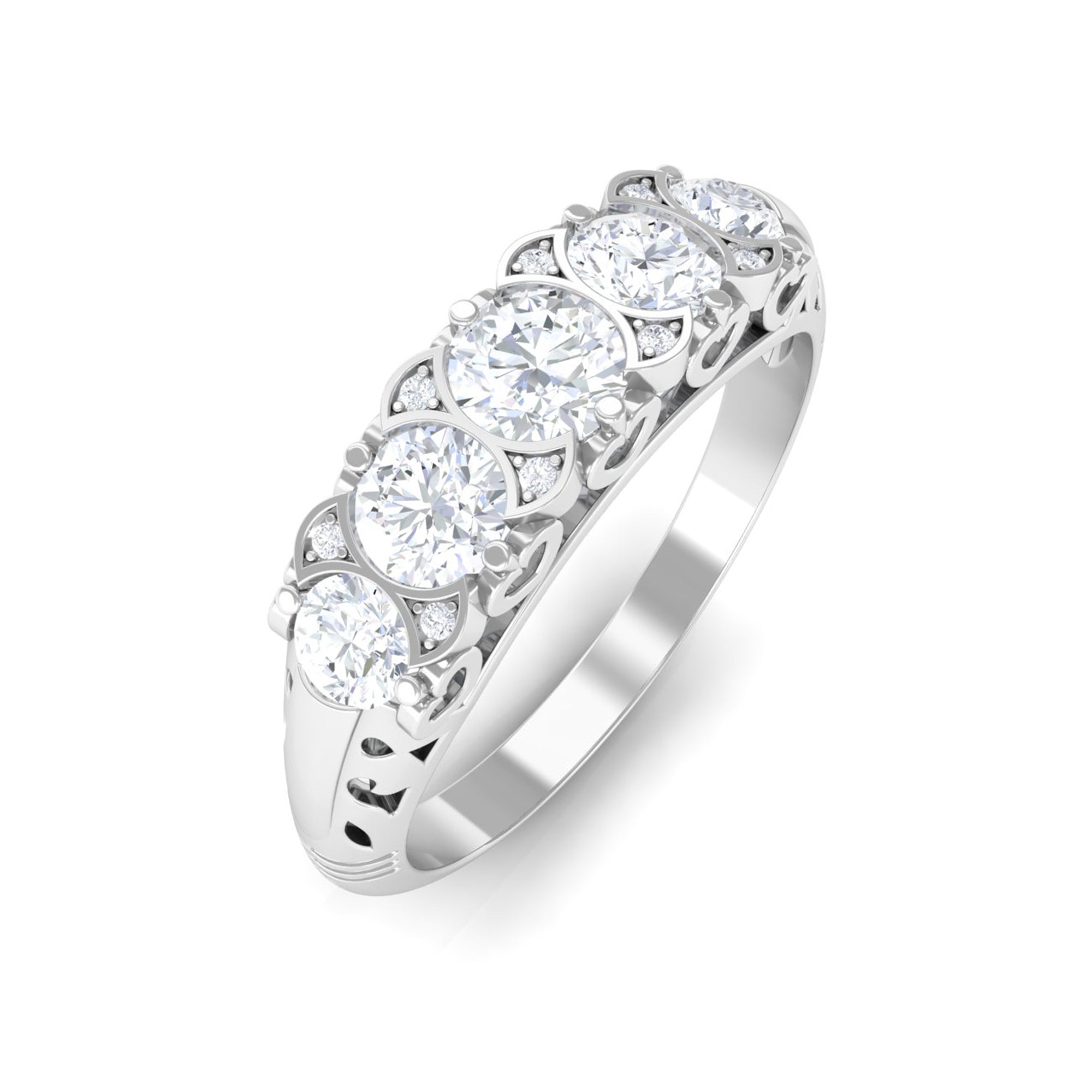 Certified Diamond Five Stone Anniversary Ring Diamond - ( HI-SI ) - Color and Clarity - Rosec Jewels
