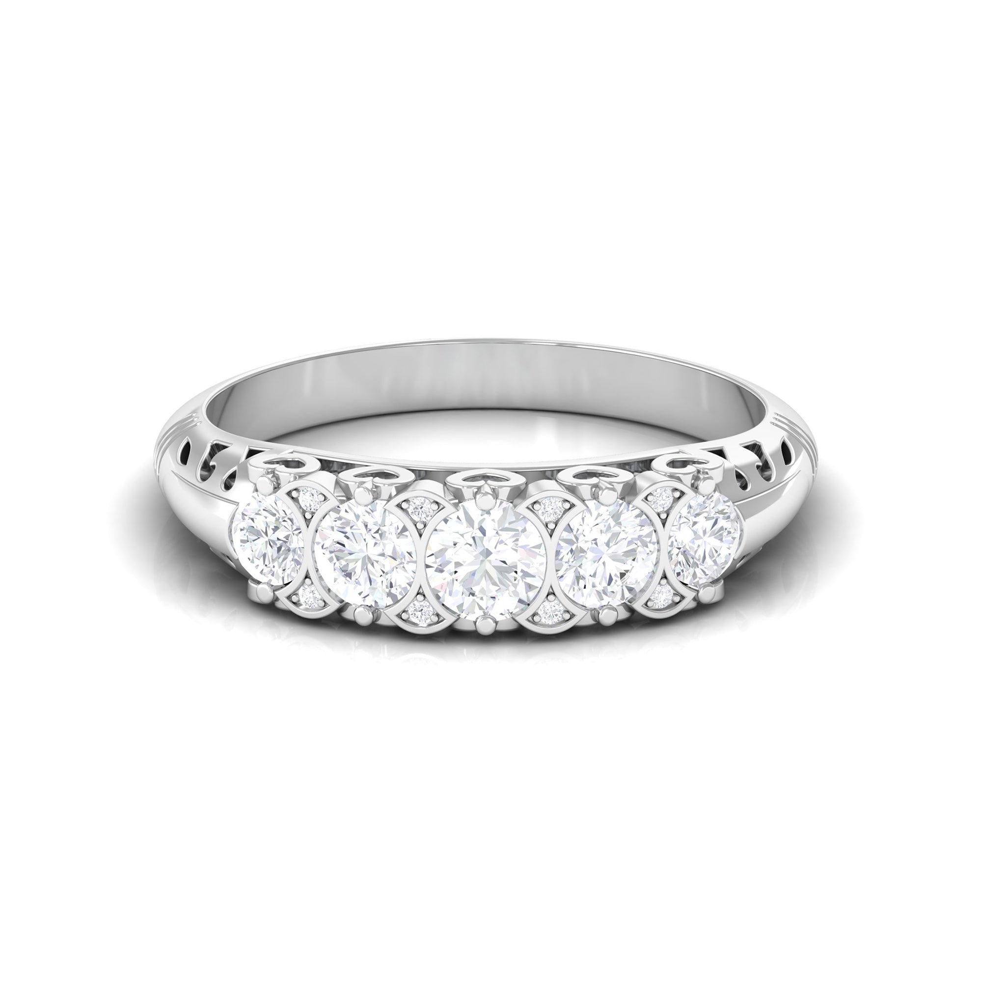 Certified Diamond Five Stone Anniversary Ring Diamond - ( HI-SI ) - Color and Clarity - Rosec Jewels