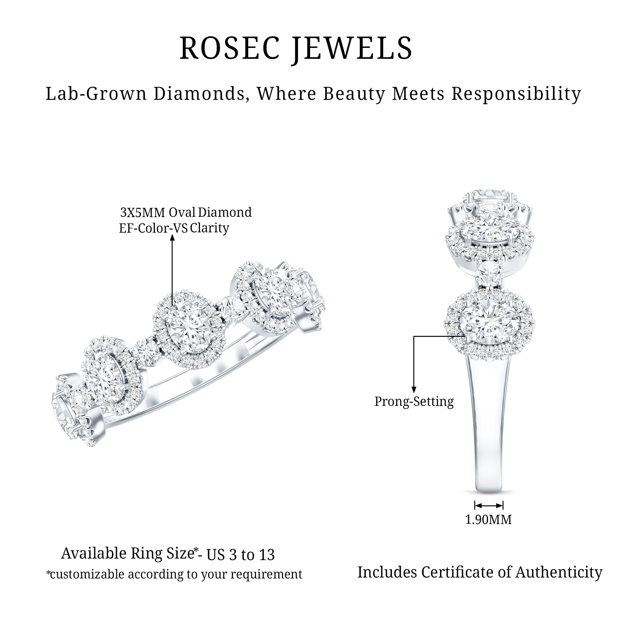 Designer Lab Grown Diamond Half Eternity Wedding Band Ring Lab - ( EF-VS ) - Rosec Jewels