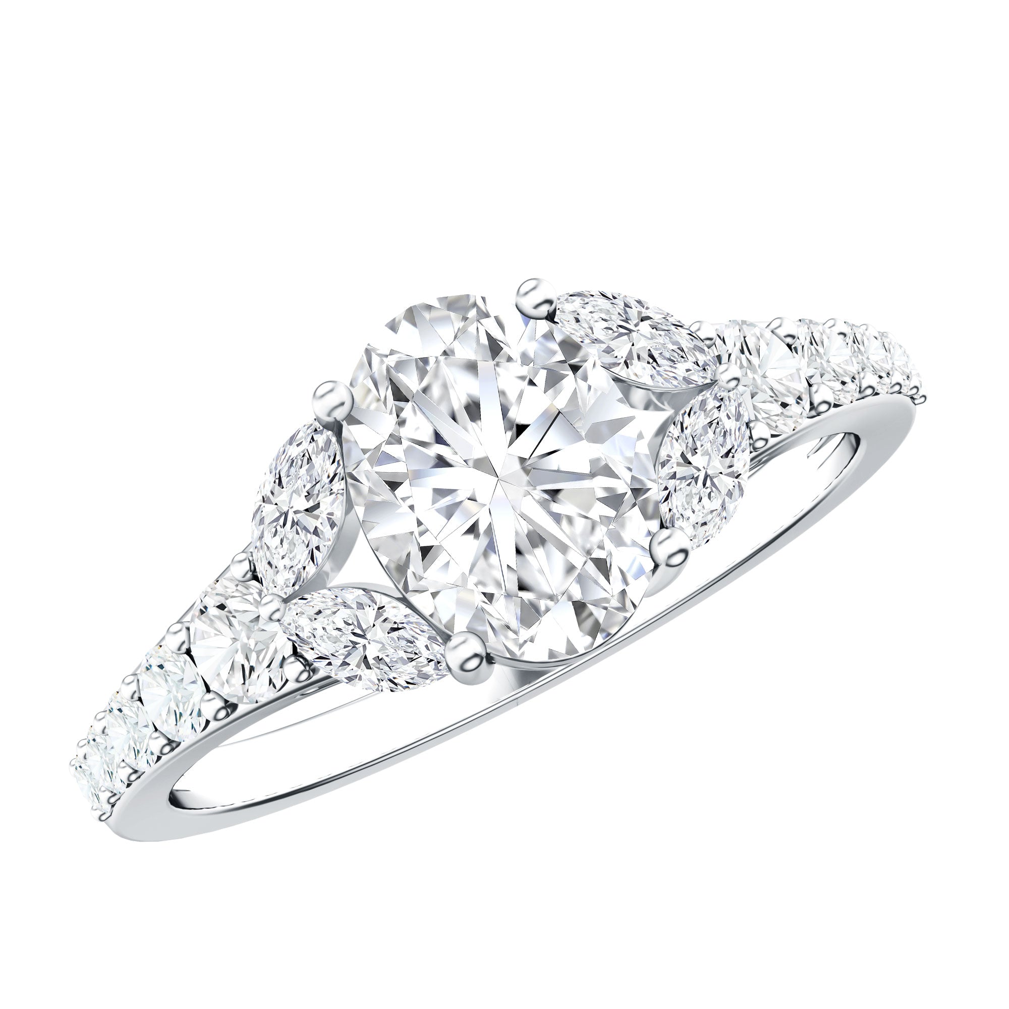 Certified 6X8MM Oval Lab Grown Diamond Engagement Ring With Side Stones Lab - ( EF-VS ) - Rosec Jewels