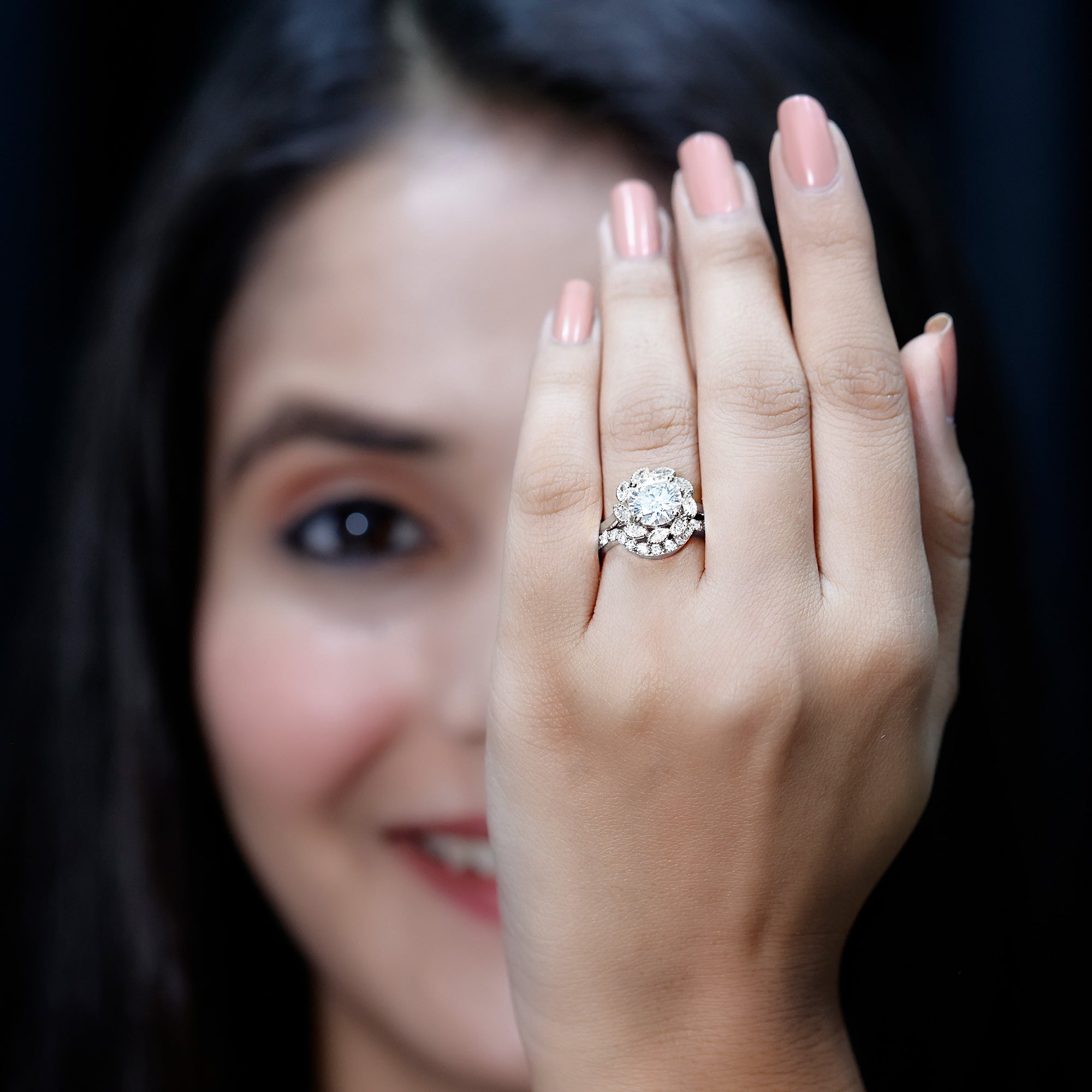 Lab Grown Diamond Vintage Inspired Engagement Ring with Wedding Band Lab - ( EF-VS ) - Rosec Jewels