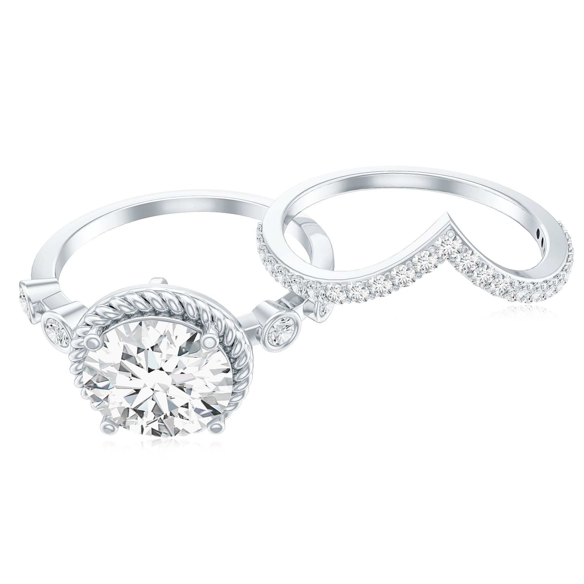 Certified Lab Grown Diamond Solitaire Bridal Ring Set With Enhancer Lab - ( EF-VS ) - Rosec Jewels
