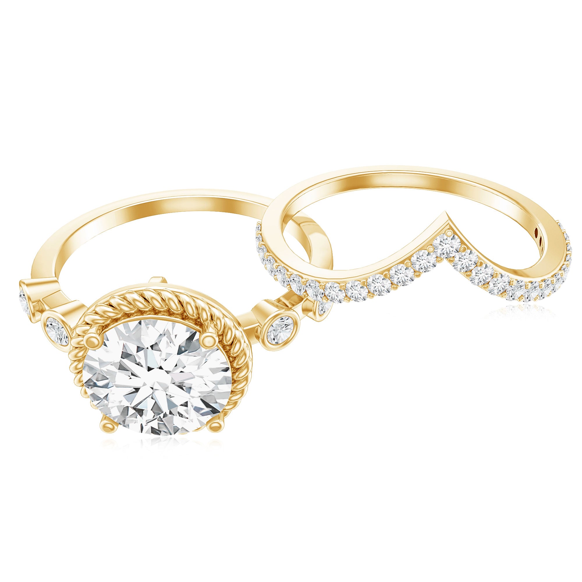 Certified Lab Grown Diamond Solitaire Bridal Ring Set With Enhancer Lab - ( EF-VS ) - Rosec Jewels