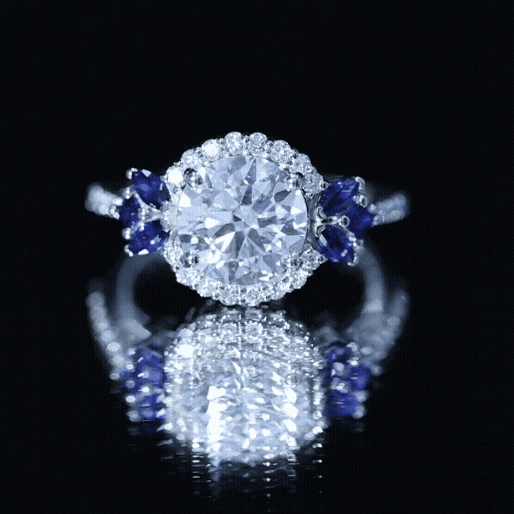 3 Carat Lab Grown Diamond Halo Engagement Ring With Blue Sapphire Lab - ( EF-VS ) - Rosec Jewels